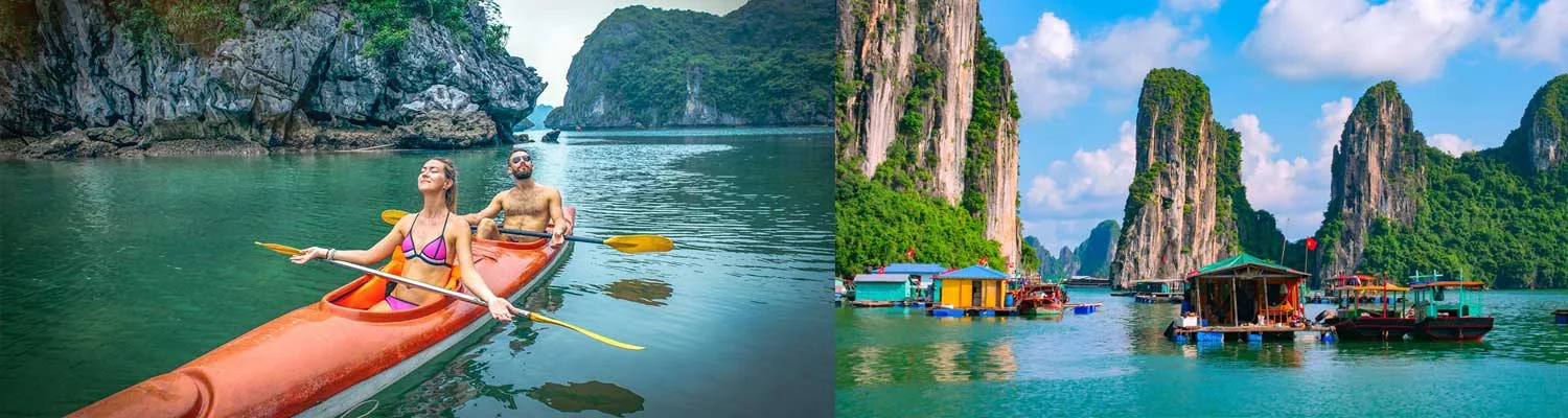 Romantic couple enjoying Kayaking in Halong Bay– Vietnam honeymoon packages from India